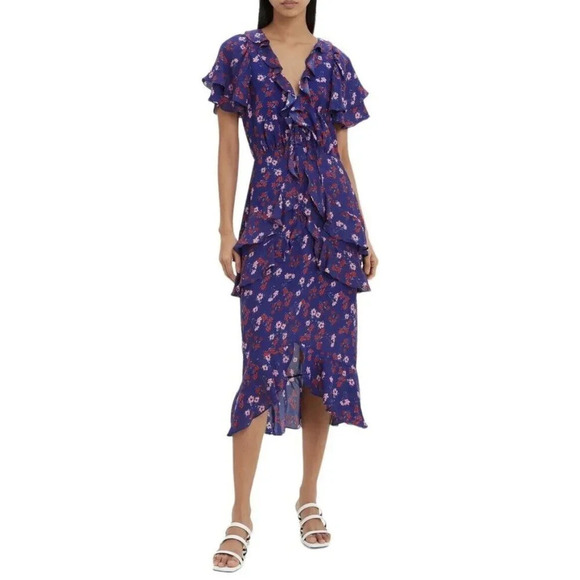 La Maison Talulah The Yearning Ruffle Midi Dress Purple Floral Bohemian Size S - Picture 3 of 8